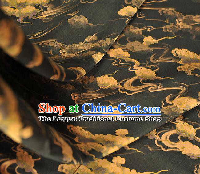 Chinese Classical Clouds Pattern Silk Material Traditional Black Satin Fabric Cheongsam Gambiered Guangdong Gauze