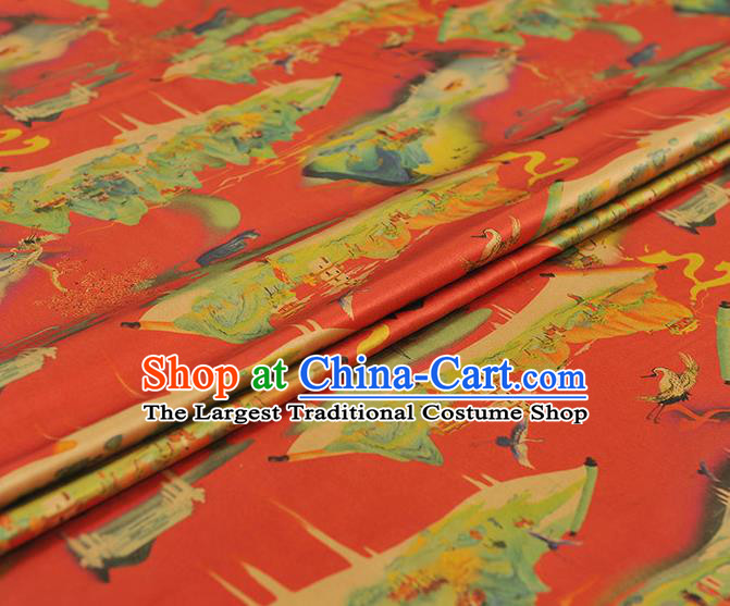 Chinese Classical Heavenly Palace Pattern Silk Material Cheongsam Gambiered Guangdong Gauze Traditional Red Satin Fabric