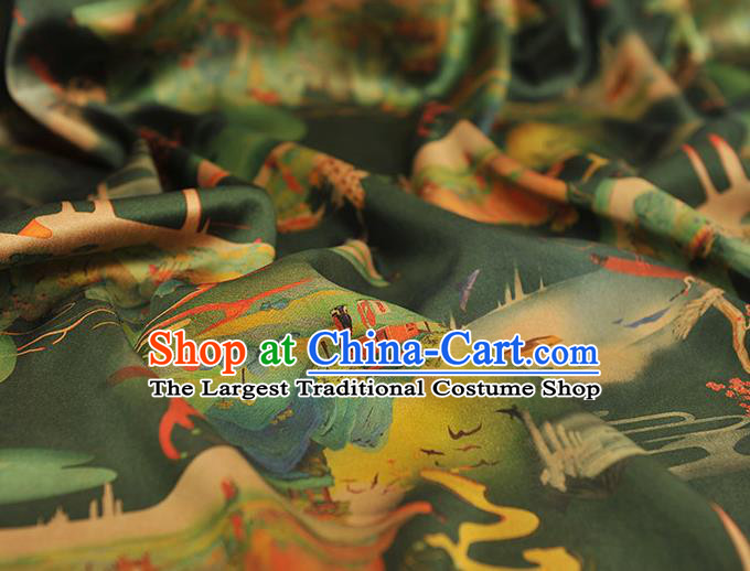 Chinese Cheongsam Gambiered Guangdong Gauze Traditional Green Satin Fabric Classical Heavenly Palace Pattern Silk Material