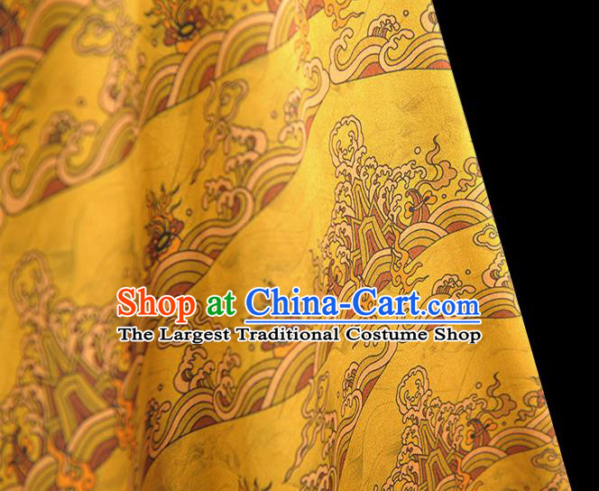 Chinese Classical Waves Pattern Silk Material Cheongsam Gambiered Guangdong Gauze Traditional Yellow Satin Fabric