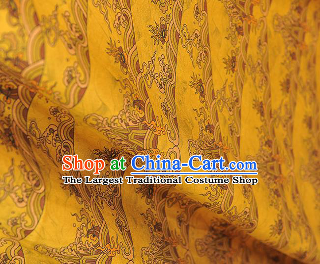 Chinese Classical Waves Pattern Silk Material Cheongsam Gambiered Guangdong Gauze Traditional Yellow Satin Fabric