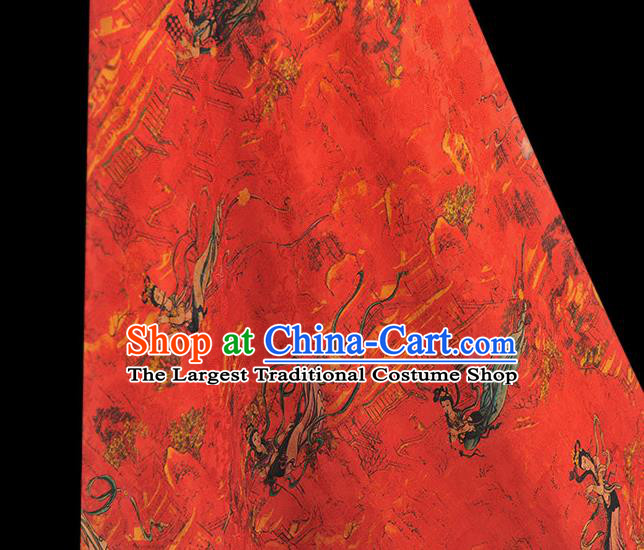 Chinese Classical Flying Goddess Pattern Silk Material Cheongsam Traditional Silk Fabric Red Gambiered Guangdong Gauze