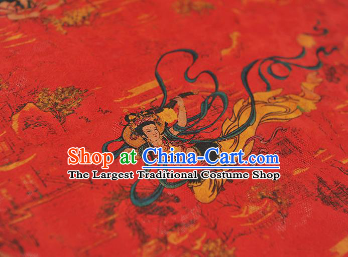 Chinese Classical Flying Goddess Pattern Silk Material Cheongsam Traditional Silk Fabric Red Gambiered Guangdong Gauze