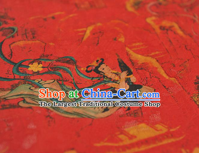 Chinese Classical Flying Goddess Pattern Silk Material Cheongsam Traditional Silk Fabric Red Gambiered Guangdong Gauze