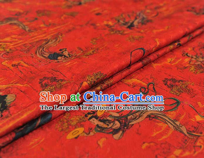 Chinese Classical Flying Goddess Pattern Silk Material Cheongsam Traditional Silk Fabric Red Gambiered Guangdong Gauze