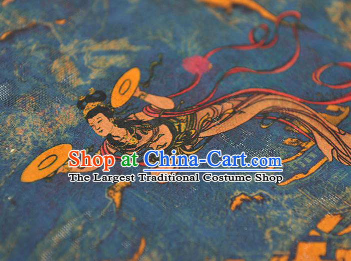 Chinese Cheongsam Traditional Silk Fabric Blue Gambiered Guangdong Gauze Classical Flying Goddess Pattern Silk Material