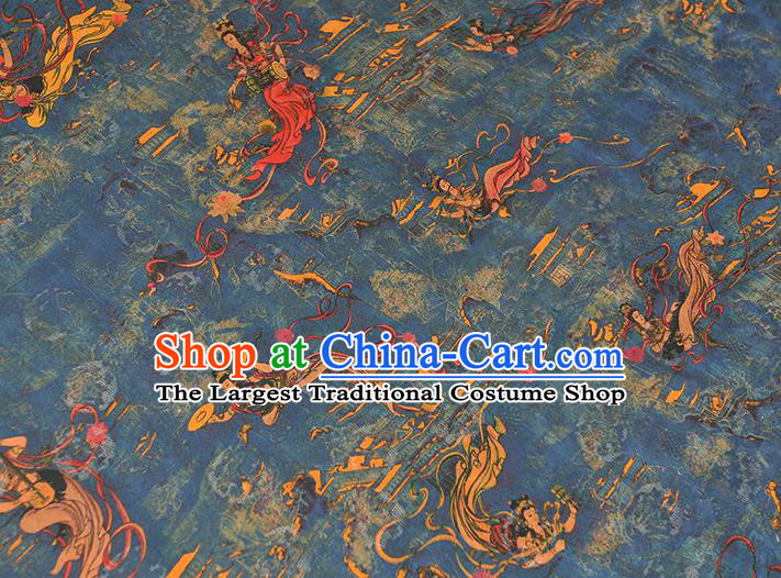 Chinese Cheongsam Traditional Silk Fabric Blue Gambiered Guangdong Gauze Classical Flying Goddess Pattern Silk Material