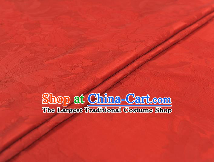 Chinese Red Gambiered Guangdong Gauze Classical Peony Pattern Satin Material Traditional Cheongsam Jacquard Silk Fabric