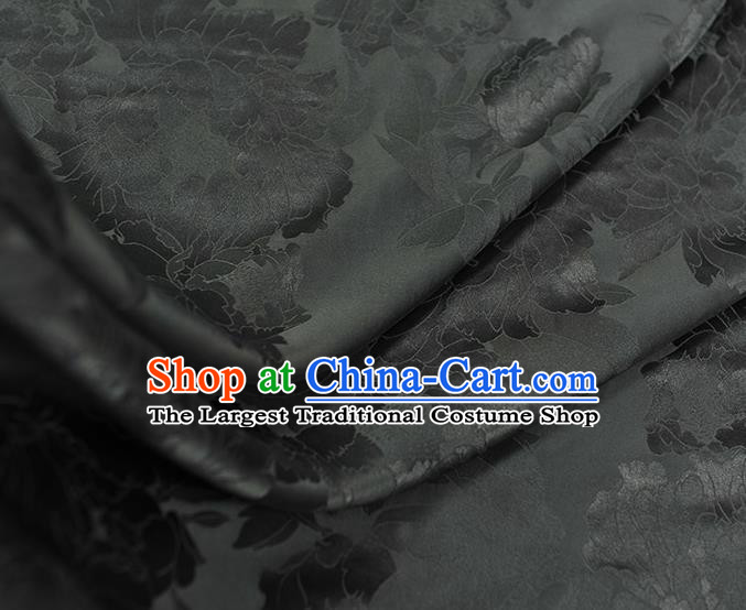 Traditional Classical Satin Material Gambiered Guangdong Gauze Chinese Cheongsam Jacquard Peony Black Silk Fabric
