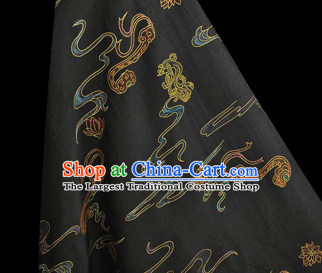 Chinese Cheongsam Black Gambiered Guangdong Gauze Classical Craquelure Pattern Silk Material Traditional Hand Painting Fabric