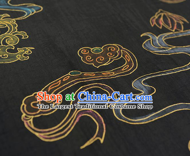 Chinese Cheongsam Black Gambiered Guangdong Gauze Classical Craquelure Pattern Silk Material Traditional Hand Painting Fabric