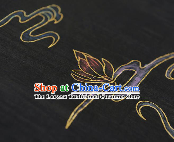 Chinese Cheongsam Black Gambiered Guangdong Gauze Classical Craquelure Pattern Silk Material Traditional Hand Painting Fabric