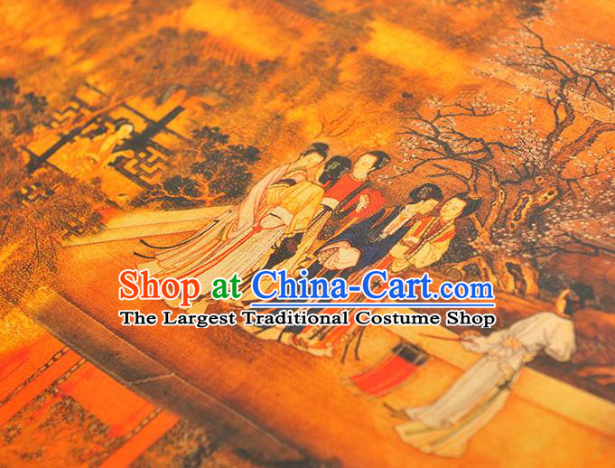 Chinese Classical Palace Beauty Pattern Ginger Gambiered Guangdong Gauze Cheongsam Silk Cloth Traditional Jacquard Satin Fabric