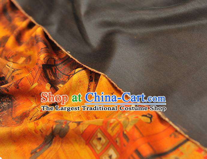 Chinese Classical Palace Beauty Pattern Ginger Gambiered Guangdong Gauze Cheongsam Silk Cloth Traditional Jacquard Satin Fabric