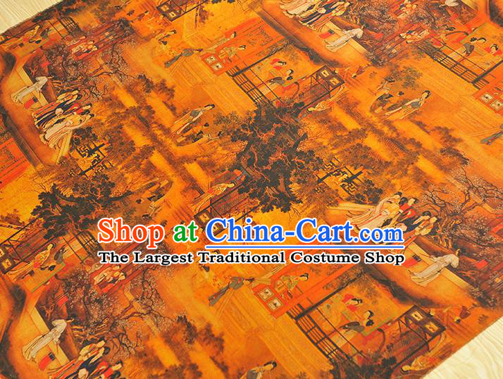 Chinese Classical Palace Beauty Pattern Ginger Gambiered Guangdong Gauze Cheongsam Silk Cloth Traditional Jacquard Satin Fabric