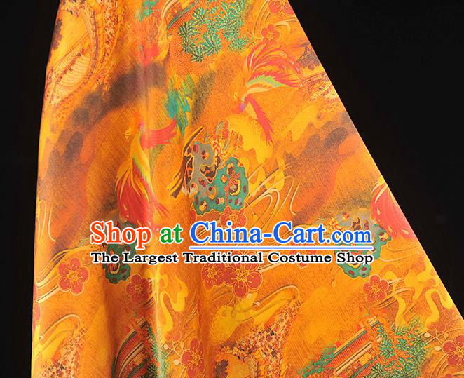 Traditional Orange Silk Material Gambiered Guangdong Gauze Chinese Cheongsam Classical Plum Blossom Pattern Silk Fabric