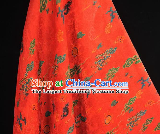 Traditional Red Jacquard Material Gambiered Guangdong Gauze Chinese Cheongsam Classical Clouds Pattern Silk Fabric
