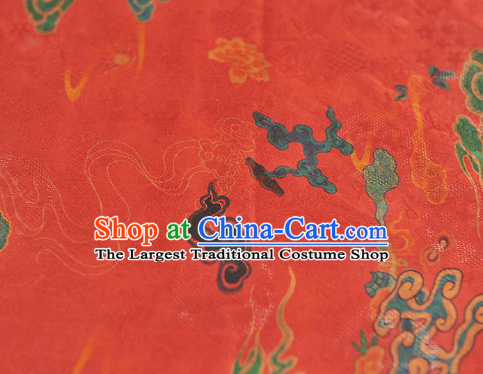 Traditional Red Jacquard Material Gambiered Guangdong Gauze Chinese Cheongsam Classical Clouds Pattern Silk Fabric