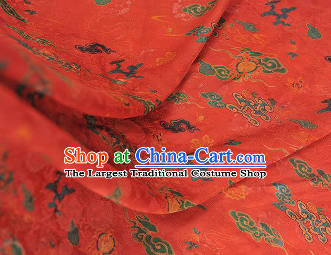 Traditional Red Jacquard Material Gambiered Guangdong Gauze Chinese Cheongsam Classical Clouds Pattern Silk Fabric