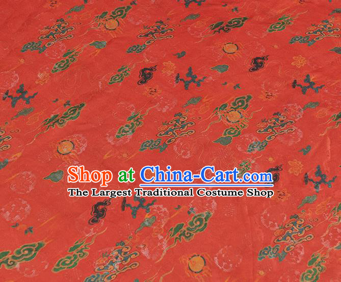 Traditional Red Jacquard Material Gambiered Guangdong Gauze Chinese Cheongsam Classical Clouds Pattern Silk Fabric