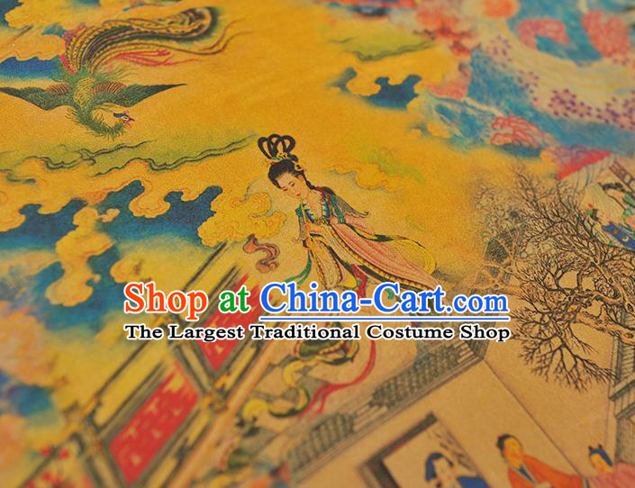 Traditional Gambiered Guangdong Gauze Chinese Cheongsam Classical Goddess Pattern Silk Fabric Yellow Jacquard Material