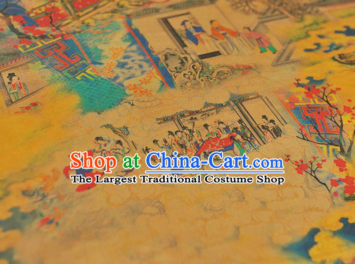 Traditional Gambiered Guangdong Gauze Chinese Cheongsam Classical Goddess Pattern Silk Fabric Yellow Jacquard Material