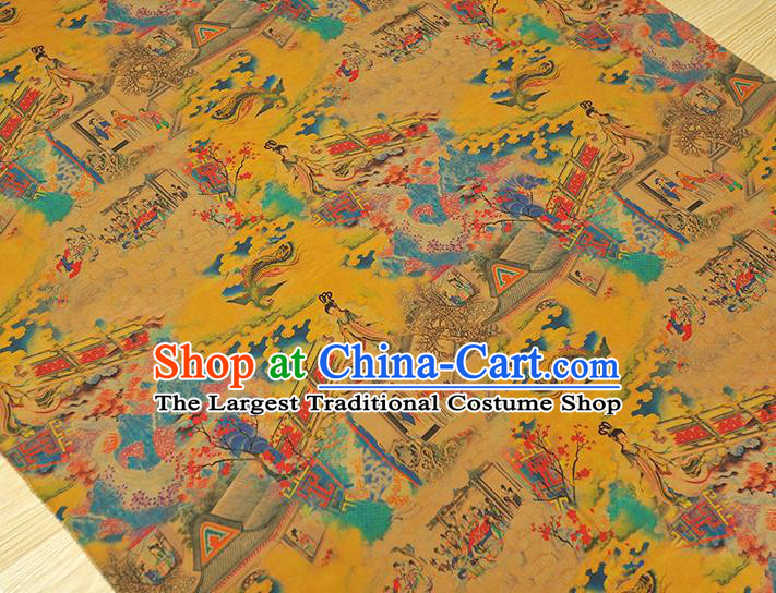 Traditional Gambiered Guangdong Gauze Chinese Cheongsam Classical Goddess Pattern Silk Fabric Yellow Jacquard Material