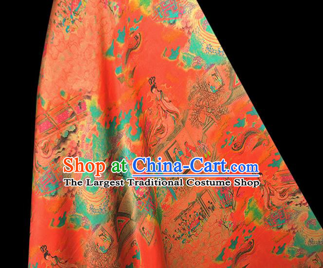 Traditional Red Gambiered Guangdong Gauze Chinese Cheongsam Jacquard Material Classical Goddess Pattern Silk Fabric