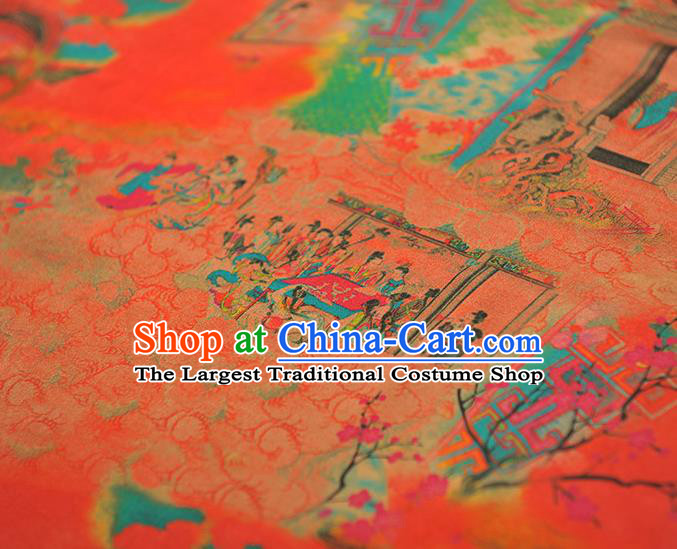 Traditional Red Gambiered Guangdong Gauze Chinese Cheongsam Jacquard Material Classical Goddess Pattern Silk Fabric