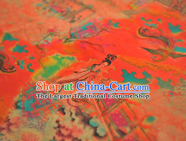Traditional Red Gambiered Guangdong Gauze Chinese Cheongsam Jacquard Material Classical Goddess Pattern Silk Fabric
