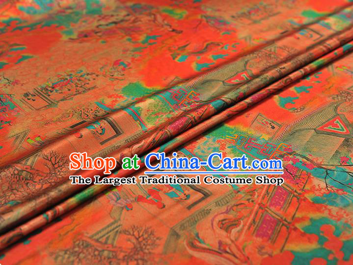 Traditional Red Gambiered Guangdong Gauze Chinese Cheongsam Jacquard Material Classical Goddess Pattern Silk Fabric