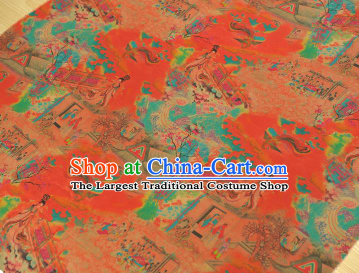 Traditional Red Gambiered Guangdong Gauze Chinese Cheongsam Jacquard Material Classical Goddess Pattern Silk Fabric