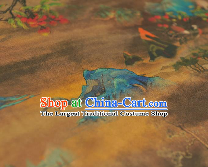 Chinese Classical Landscape Pattern Silk Fabric Traditional Cheongsam Brown Gambiered Guangdong Gauze Jacquard Material