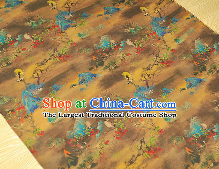 Chinese Classical Landscape Pattern Silk Fabric Traditional Cheongsam Brown Gambiered Guangdong Gauze Jacquard Material