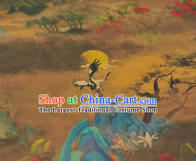 Chinese Classical Landscape Pattern Silk Fabric Traditional Cheongsam Brown Gambiered Guangdong Gauze Jacquard Material