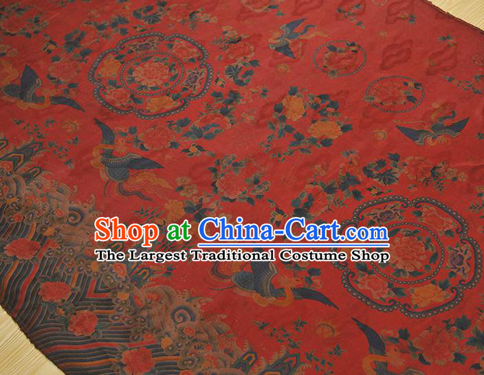 China Classical Cheongsam Gambiered Guangdong Gauze Cloth Traditional Peony Phoenix Pattern Red Silk Fabric