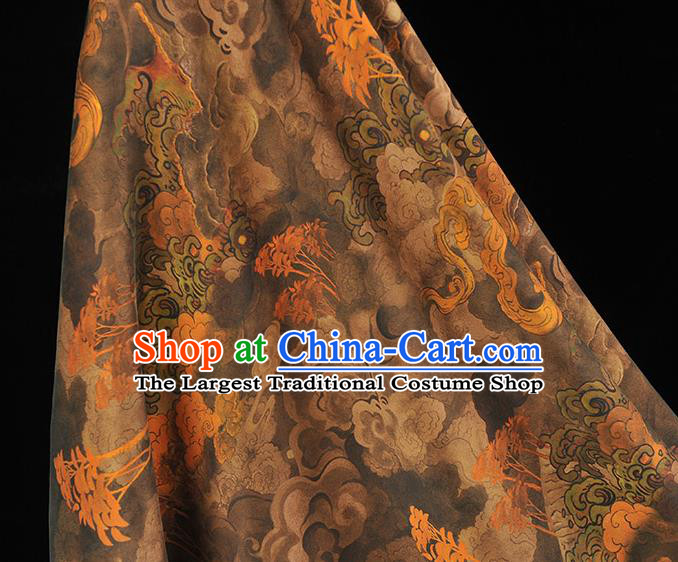Chinese Classical Floating Clouds Pattern Gambiered Guangdong Gauze Traditional Jacquard Brown Satin Fabric Cheongsam Silk Cloth