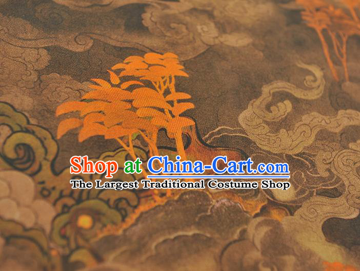 Chinese Classical Floating Clouds Pattern Gambiered Guangdong Gauze Traditional Jacquard Brown Satin Fabric Cheongsam Silk Cloth