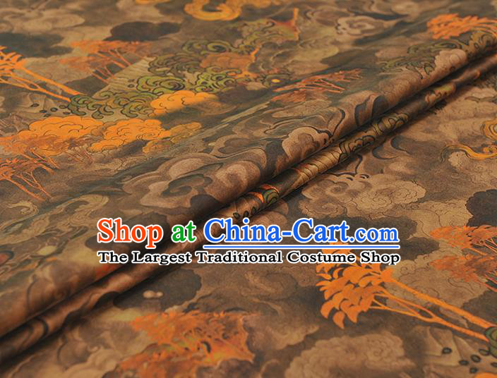 Chinese Classical Floating Clouds Pattern Gambiered Guangdong Gauze Traditional Jacquard Brown Satin Fabric Cheongsam Silk Cloth