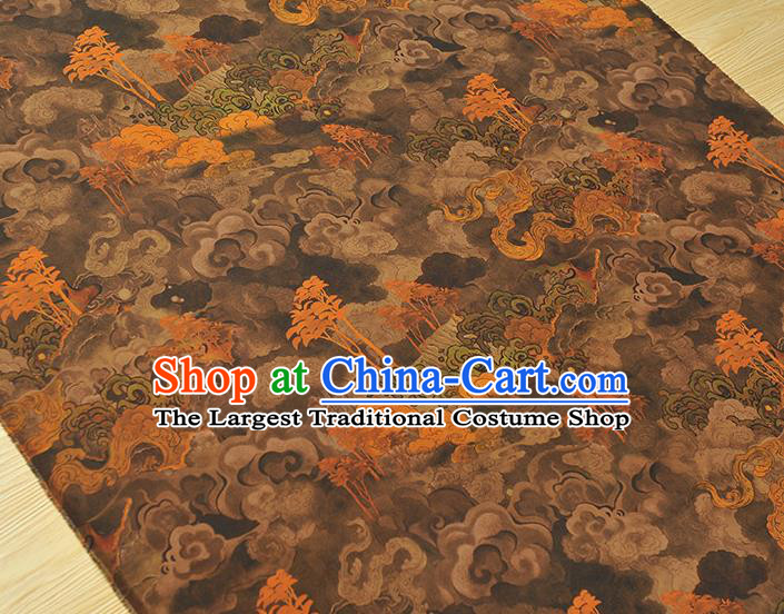 Chinese Classical Floating Clouds Pattern Gambiered Guangdong Gauze Traditional Jacquard Brown Satin Fabric Cheongsam Silk Cloth