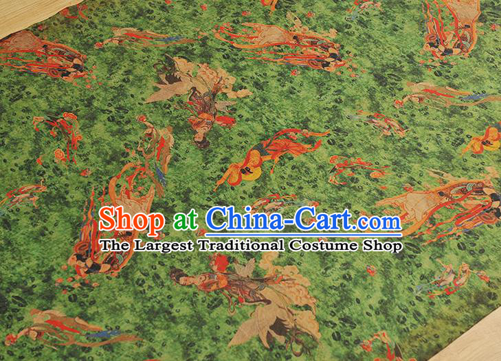 Chinese Traditional Silk Cloth Classical Goddess Pattern Silk Fabric Cheongsam Green Gambiered Guangdong Gauze Material