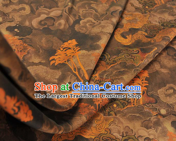 Chinese Classical Floating Clouds Pattern Gambiered Guangdong Gauze Traditional Jacquard Brown Satin Fabric Cheongsam Silk Cloth