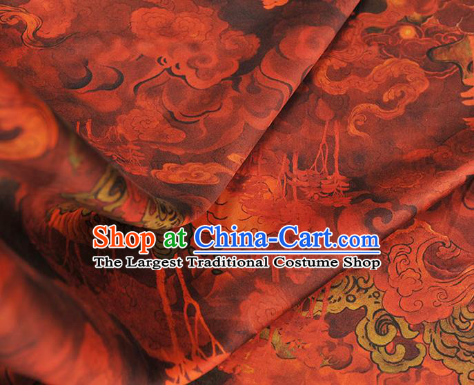 Chinese Traditional Jacquard Red Satin Fabric Cheongsam Silk Cloth Classical Floating Clouds Pattern Gambiered Guangdong Gauze
