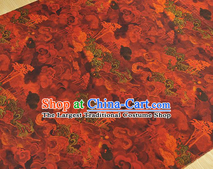 Chinese Traditional Jacquard Red Satin Fabric Cheongsam Silk Cloth Classical Floating Clouds Pattern Gambiered Guangdong Gauze