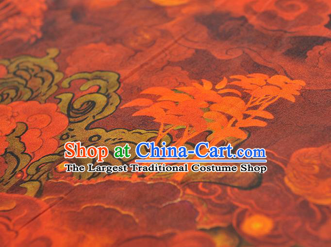 Chinese Traditional Jacquard Red Satin Fabric Cheongsam Silk Cloth Classical Floating Clouds Pattern Gambiered Guangdong Gauze