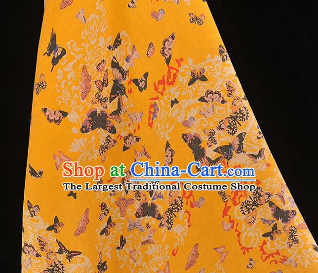 Chinese Traditional Butterfly Pattern Yellow Silk Fabric Cheongsam Gambiered Guangdong Gauze