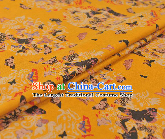 Chinese Traditional Butterfly Pattern Yellow Silk Fabric Cheongsam Gambiered Guangdong Gauze