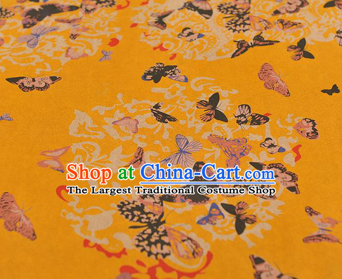 Chinese Traditional Butterfly Pattern Yellow Silk Fabric Cheongsam Gambiered Guangdong Gauze