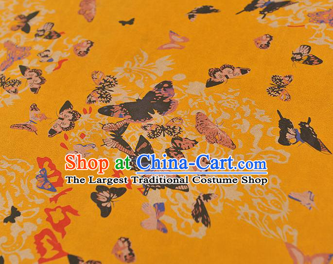 Chinese Traditional Butterfly Pattern Yellow Silk Fabric Cheongsam Gambiered Guangdong Gauze