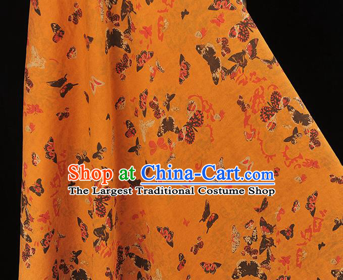 Chinese Cheongsam Gambiered Guangdong Gauze Traditional Butterfly Pattern Ginger Silk Fabric